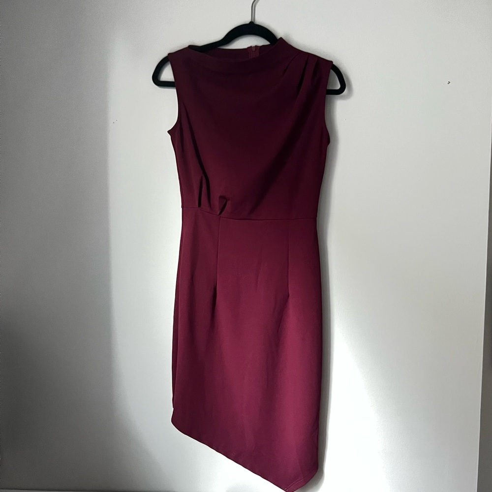 Burgundy Sleeveless High Neck Business Bodycon Pencil Dress